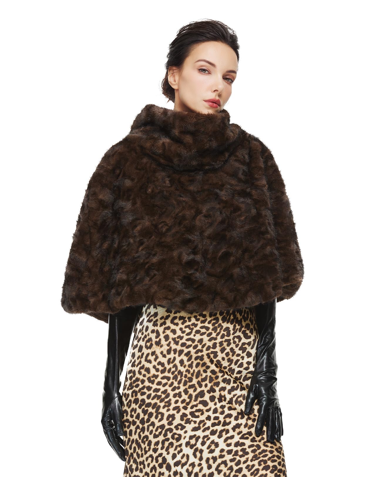 BEAUTELICATE Poncho Cape en Fausse Fourrure Manteau Col Roulé Chaud Boléro Châle Étole Luxe sans Manches pour Soriée Mariage De Hiver Deguisement De Médiévale Noël