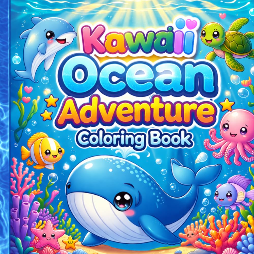 Kawaii Ocean Adventure Coloring Book;Kids ages 4-8 and 8-12;stress-relief coloring: Adorable Underwater Scenes for Kids Ages 4-8 & 8-12 | Cute Sea ... Designs for Relaxation and Creativity