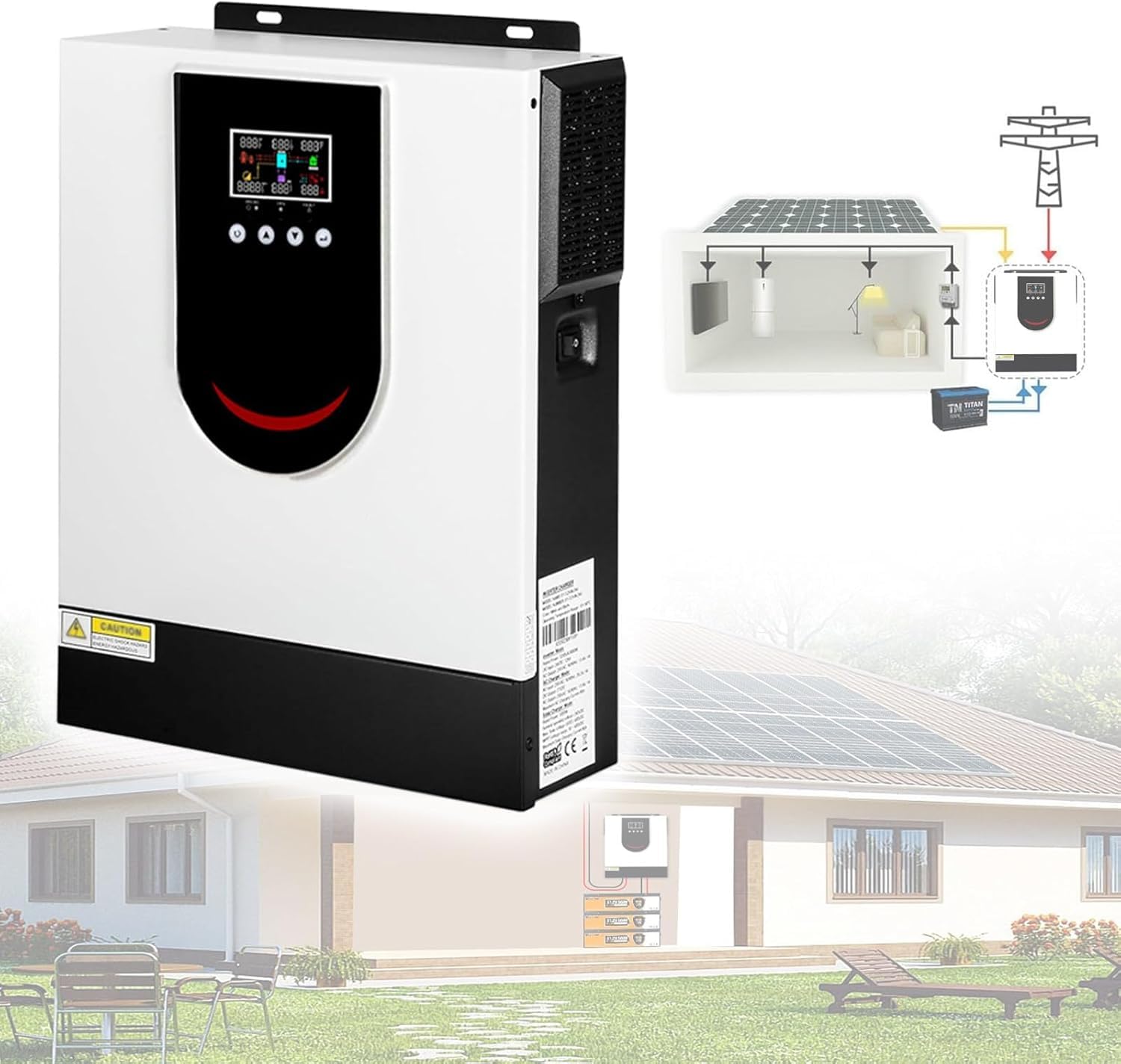 Caricatore Inverter Solare Inverter sinusoidale da 12 V a 240 V, Inverter Automatico per Pannelli solari fotovoltaici per di Generazione di energia Solare Domestica, 2000 W