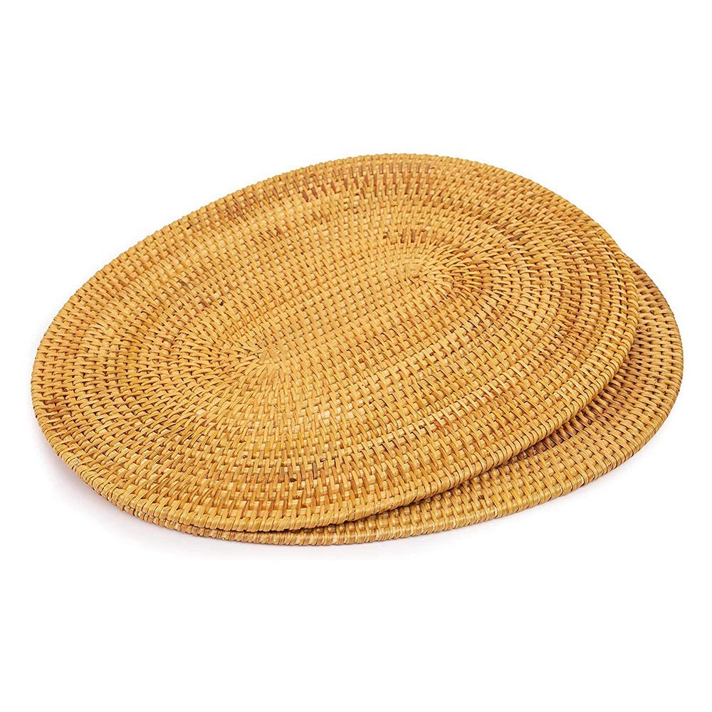 Rotin naturel lot de 2 sets de table ovales tressés pour cuisine et salon