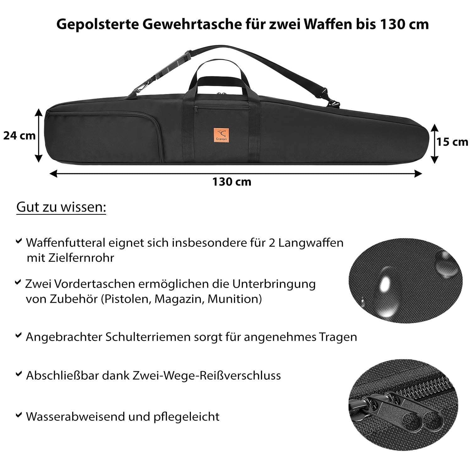 Doppel-Langwaffenfutteral | Hochwertige Waffentasche für 2 Langwaffen/Gewehre bis 130 cm – mit Außentaschen und verstellbarem Tragegurt, abschließbar & gepolstert