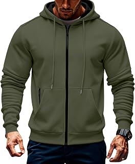 Mens Fleece Hooded Sweatshirt Winter Full Zip Jackets Long Sleeve Outerwear with Multi Pockets