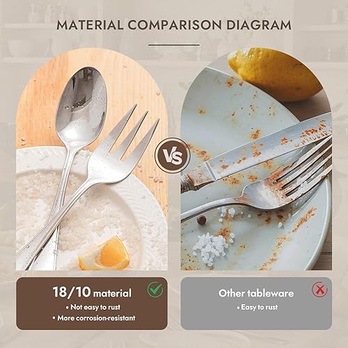 Miniatura 7 de KINGSTONE Juego de 16 utensilios de servir en forma de lágrima de acero inoxidable 1810, cucharas ranuradas, tenedores, pinzas, servidor de