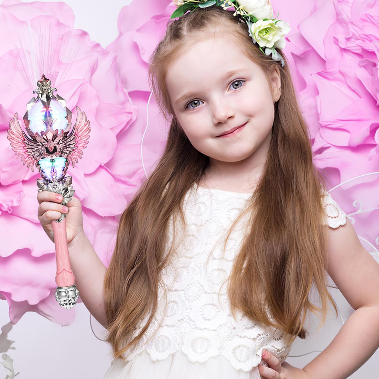 Kisangel Fantasy Enchanted Wand Light up Princess Wand for Boys and Girls Glowing Stick for Fairy Cosplay and Stage Performance High Brightness Girls Pretend Play Party Favors - Image 3
