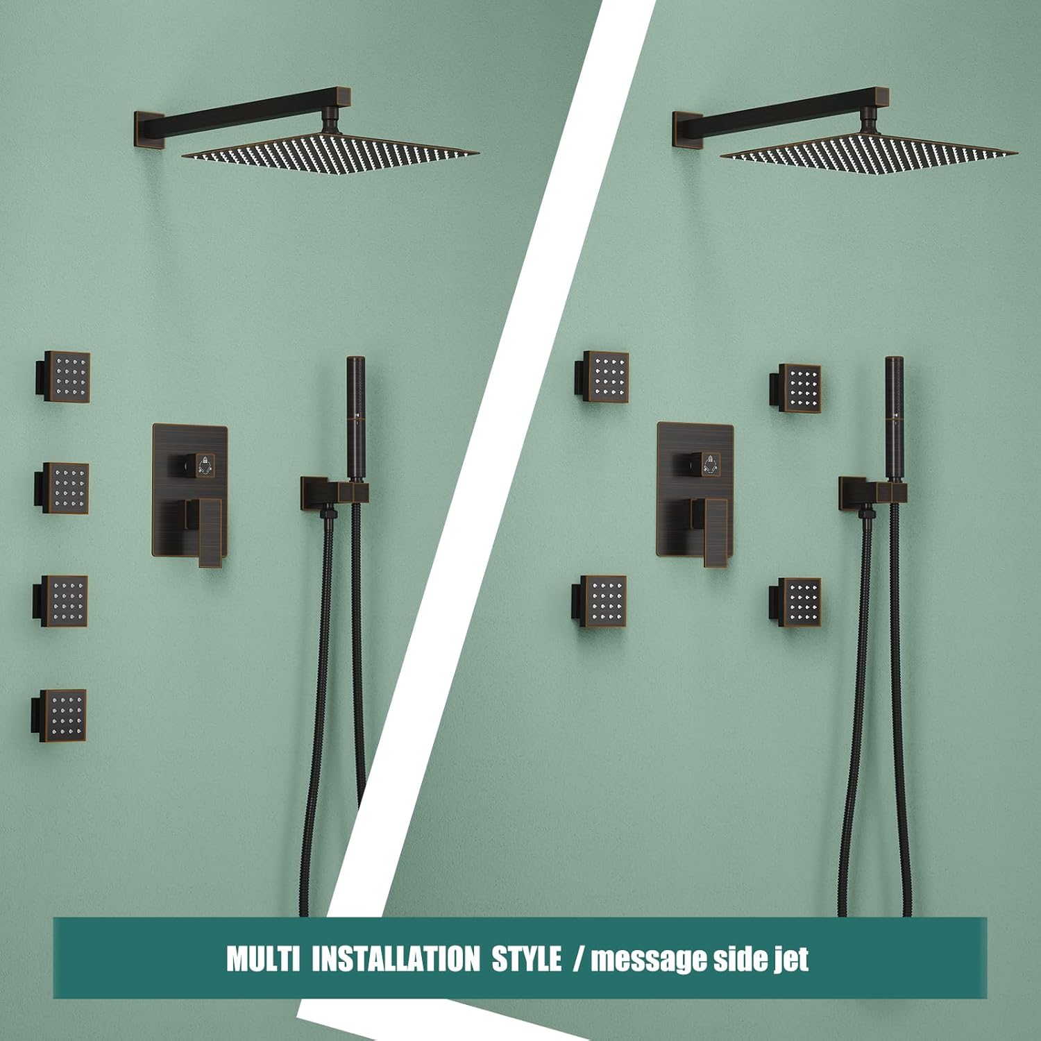 Hoimpro 12 Inch Rainfall Shower Faucet with 4 Full Body Shower Jet Fixtures Combo, Wall Mounted Shower System Set with Rain Mixer Shower Head and 2 in 1 Spray Handheld Showerhead, Oil Rubbed Bronze