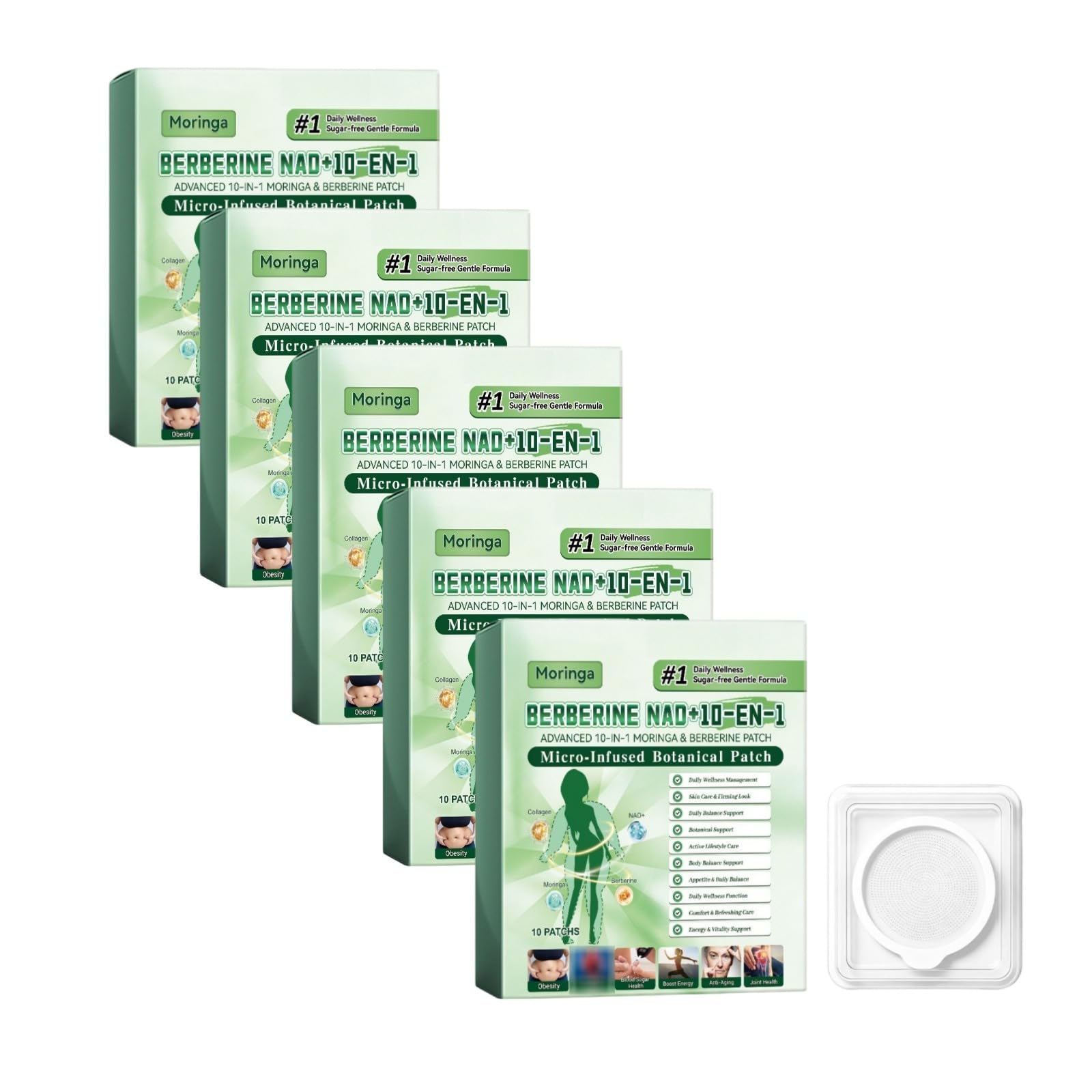 Patch Nano Microneedle Dimagrante Patch Corpo 10 in 1 Berberina NAD+ Moringa Gestione del Peso Naturale,