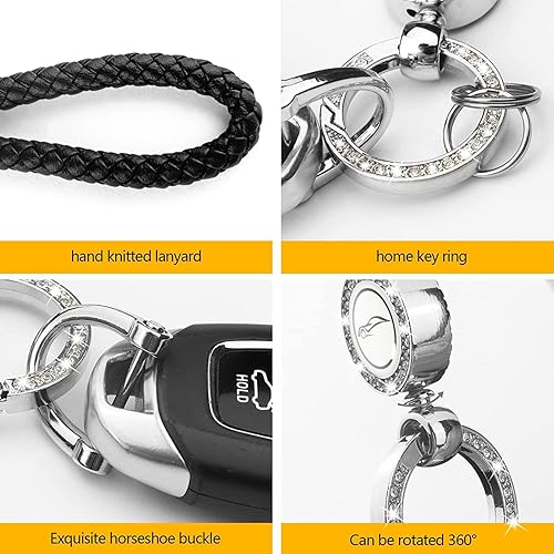 Miniatura 5 de Bling - Llavero de cuero de metal para automóvil, soporte universal para llavero con anillo en D giratorio de 360 grados y destornillador (rosa)