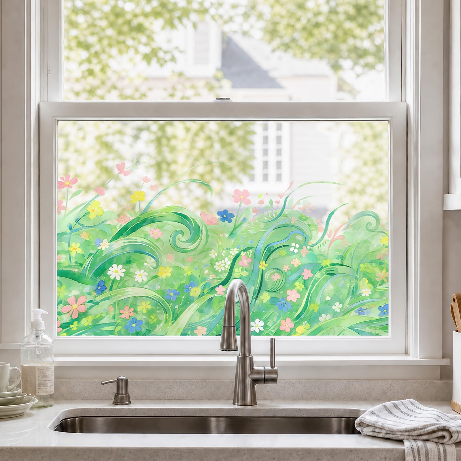ADD.HERES Stained Glass Window Film Window Sticker,SpringWildflower44x200cm