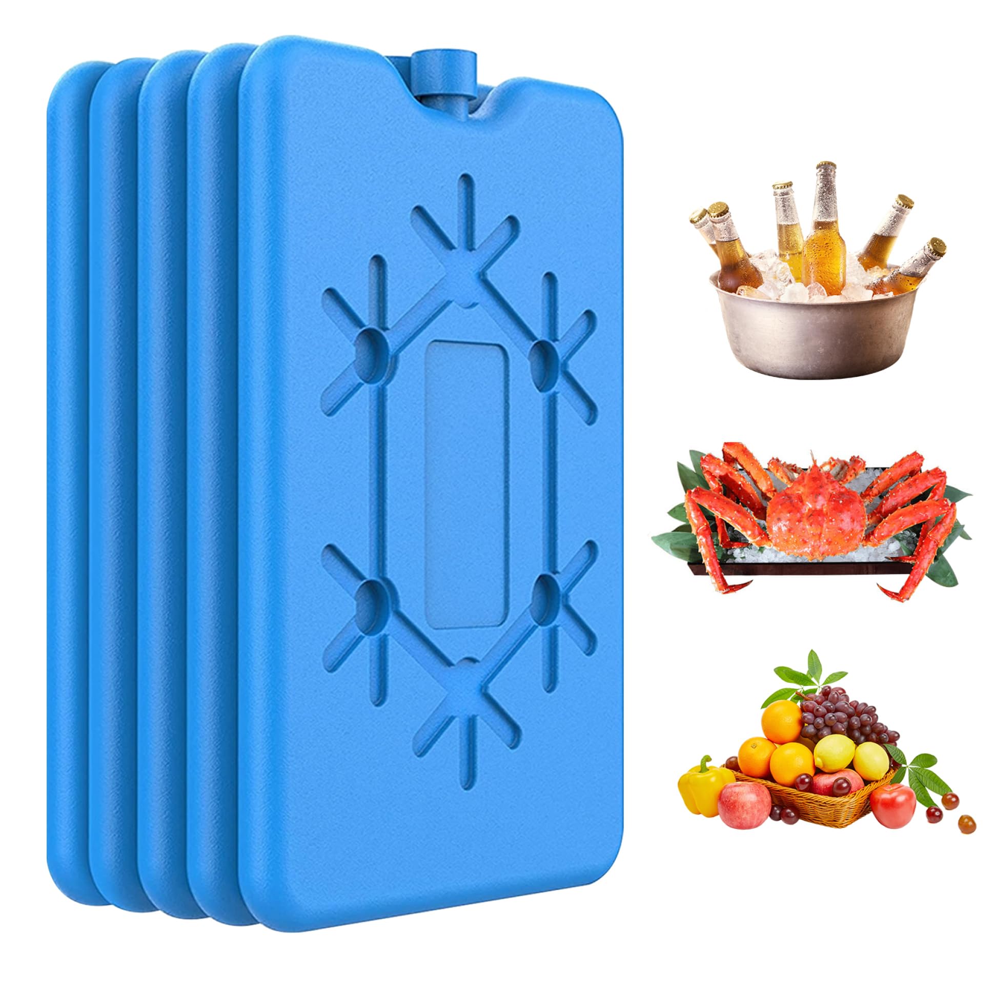 Bemonew 5Pcs Ice Packs For Cool Box Ice Packs For Cool Box 200Ml Reusable Freezer Pads 16.5X11x1.5cm Brick Blocks For Travel Picnic Lunch, Car