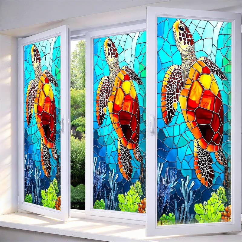 Vinilo decorativo para ventana con diseño de tortuga miniatura 1