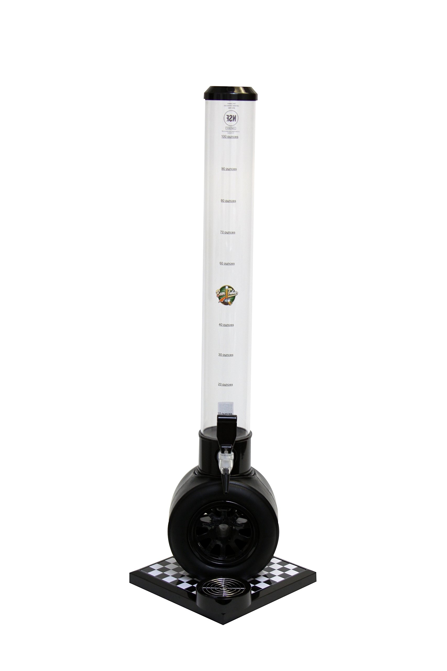 Race Tire Beverage Tower Dispenser with Regular Tap, 100 oz. Tall Tube, Black, RTR-32-R