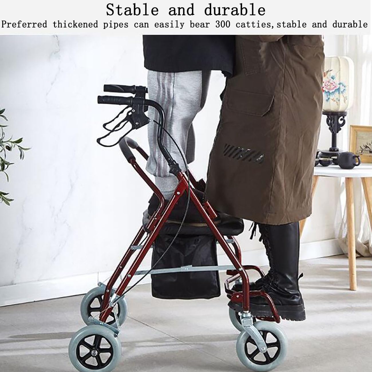 Deambulatore Ultraleggero Pieghevole,Carrellino per Anziani,Design del Freno A Mano,Carrello con Ruote Portatutto Spesa Portatile,Pedale Antiscivolo,Supporta Fino A 150 Libbre