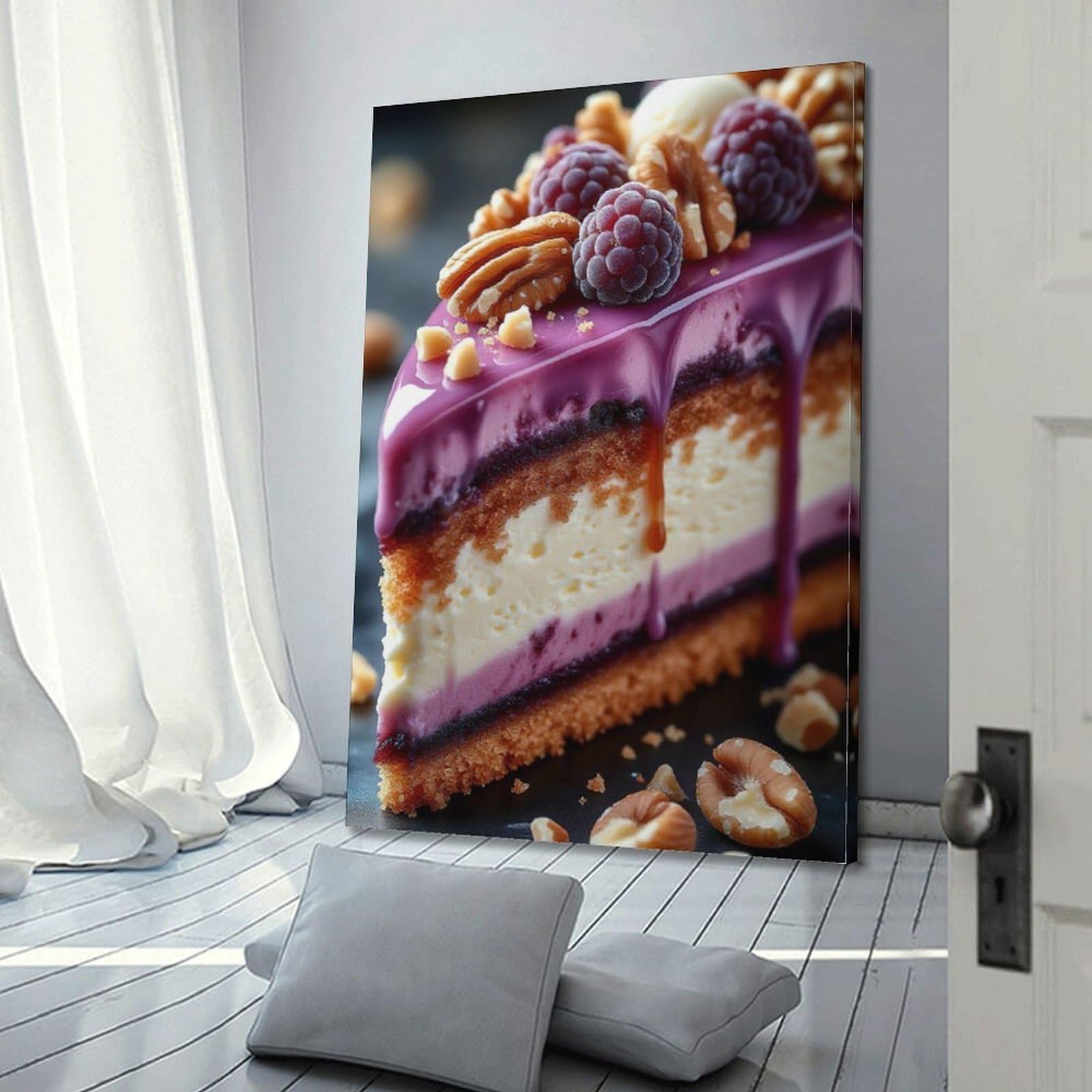CWLLOG Stampe artistiche da parete su tela, poster artistico da parete, motivo con torta di frutti di bosco, a strati in viola, fragranza dolce, decorazione moderna per soggiorno e camera da letto, 60