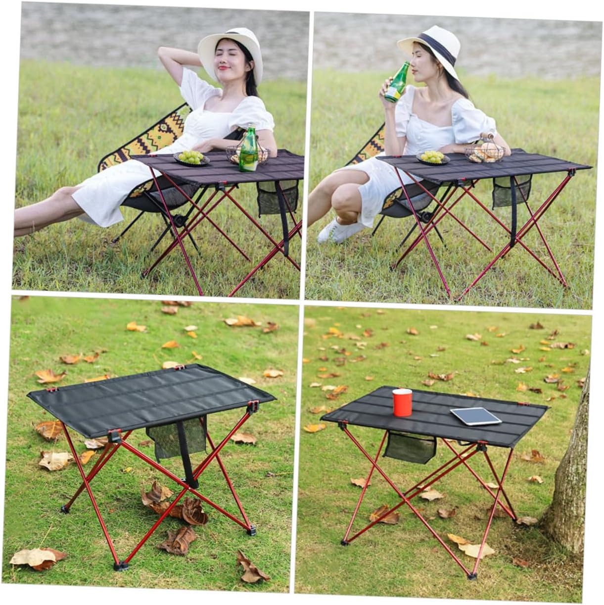 Kisangel Folding Camping Table Portable Outdoor Folding Table Lightweight Aluminum Alloy Picnic Desk with Carry Handle Medium Red for Hiking and Beach