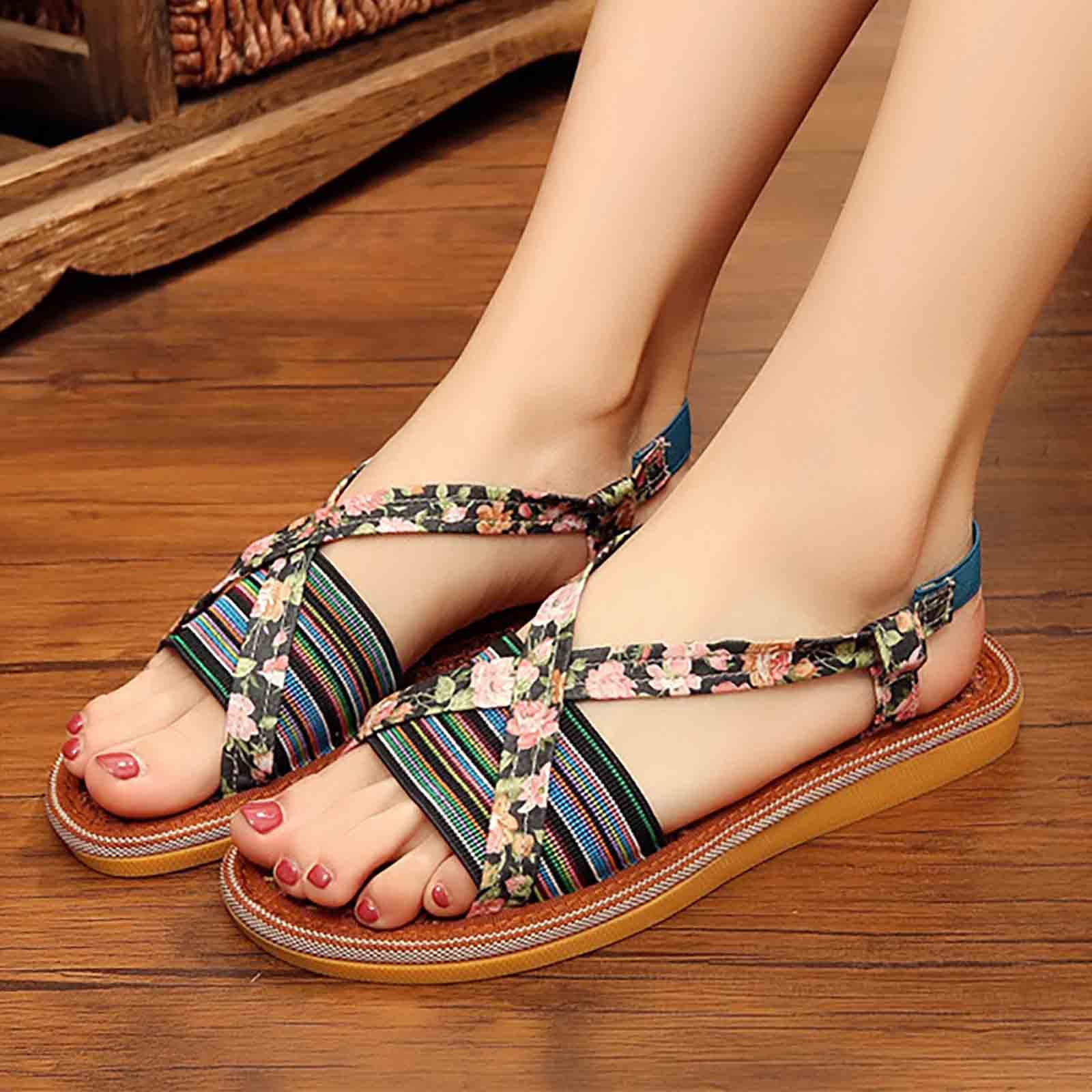 Sandali da Donna Appartamenti Estivi Pantofole Piatte Casual Scarpe da Spiaggia Comode Scarpe da Passeggio Casual