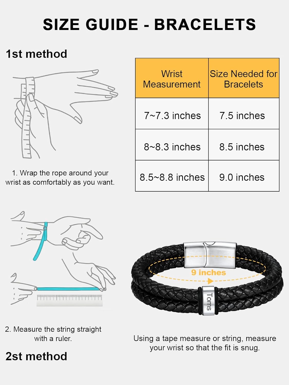 U7 Personalized Mens Leather Bracelet with Custom Beads, Customized Braid Leather Bracelet Engraved with Names for Men(1-5 Names) - Image 5