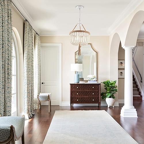 Miniatura 5 de VILUXY Candelabro bohemio con cuentas de madera de granja, lámpara colgante de cuentas de madera, Chandeleir colgante de 3 luces, candelabro rústico