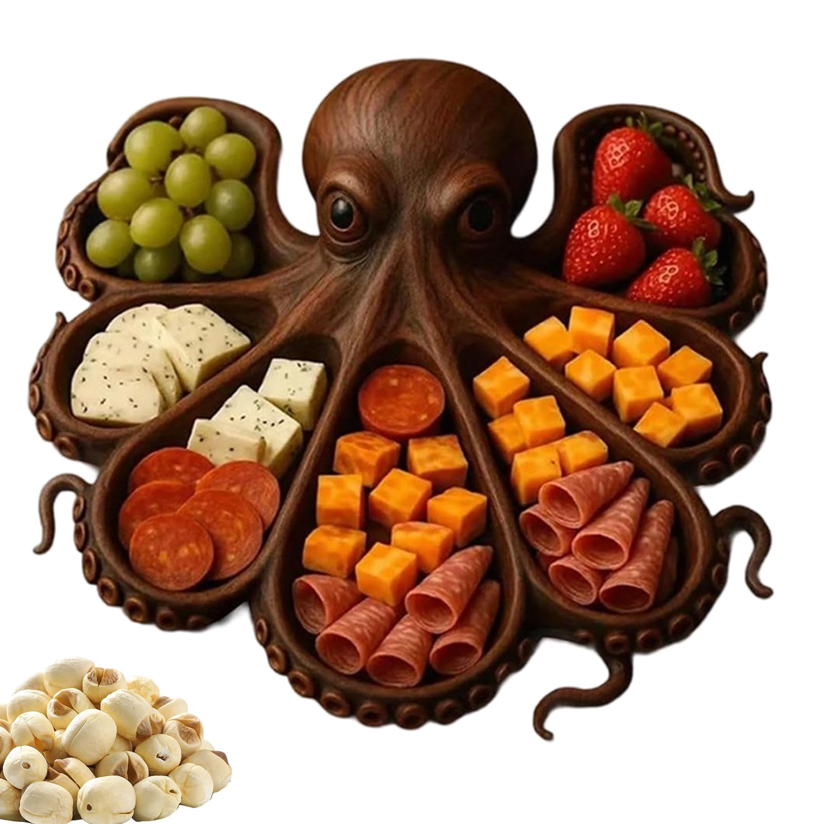 Genérico Bandeja de madera para servir - Diseño único de pulpo, bandeja para embutidos | Bandeja de cocina resistente para quesos, mariscos, picnics, cenas temáticas y entretenimiento al aire libre.