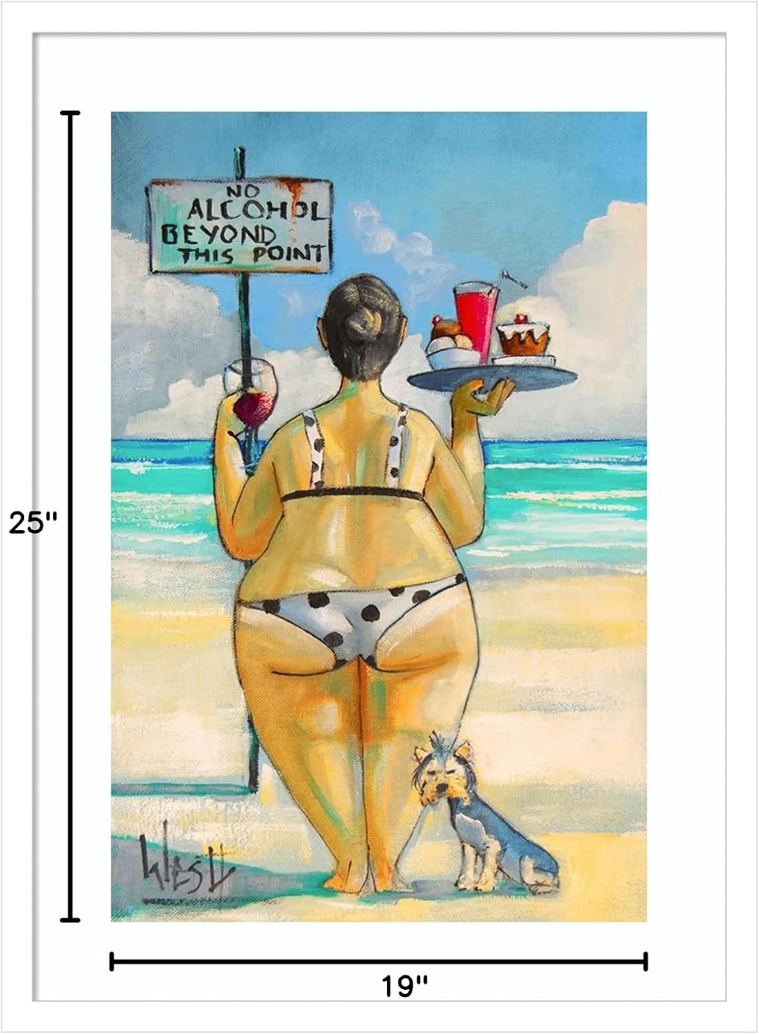 Amanti Art Framed Wall Art Print 25x19 No Alcohol Beyond This Point by Ronald West, Beach Wall Art, Whimsical Decor, Medium Poster Painting Artwork for Living Room, Bedroom, Bathroom, Kitchen, Office