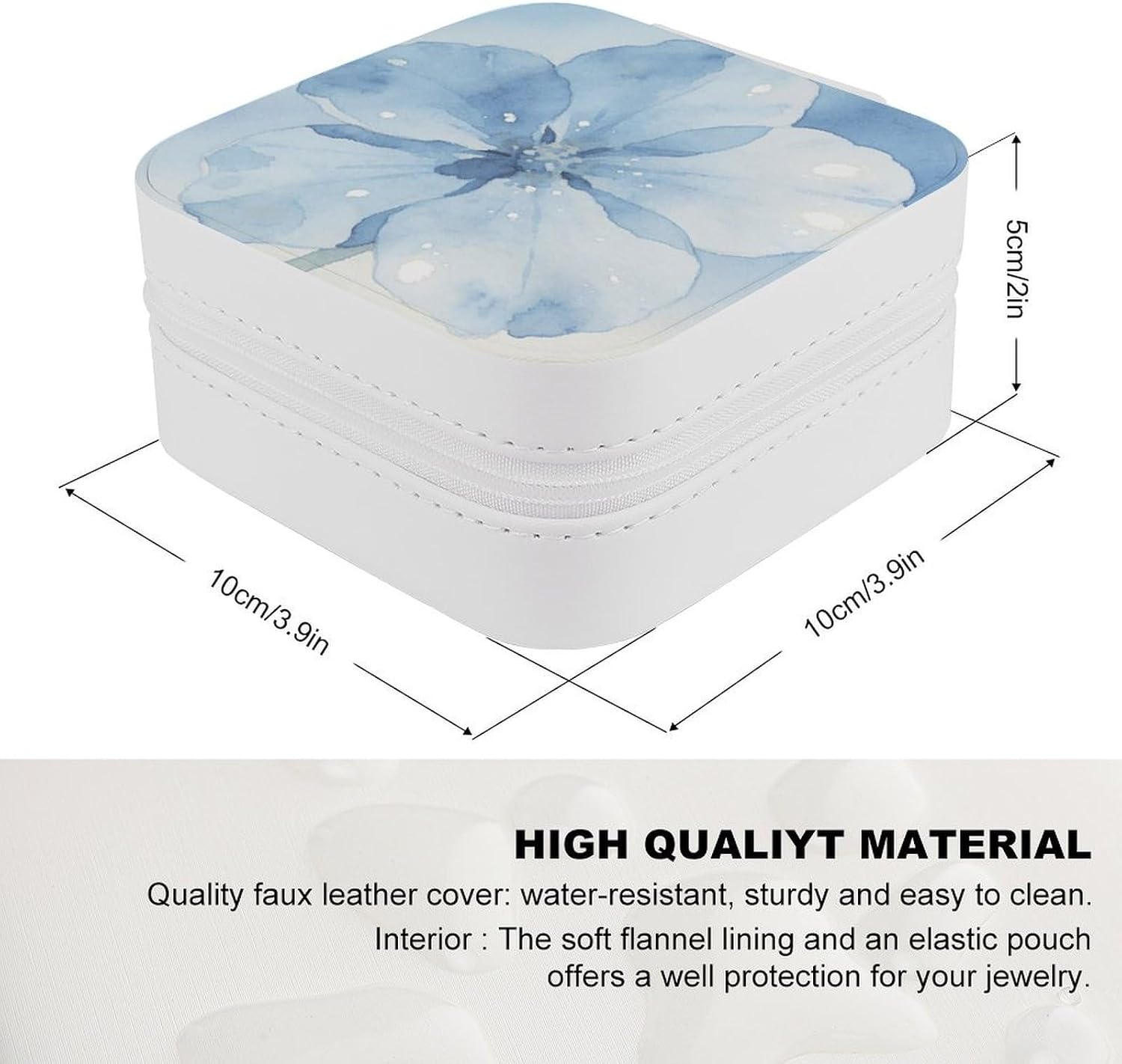Light Blue Flower Jewelry Box with Zipper Exquisite Leather Jewelry Organizer Storage Case Portable Jewelry Storage Box Mini Travel Jewelry Case Trinket Organizer for Women image 2