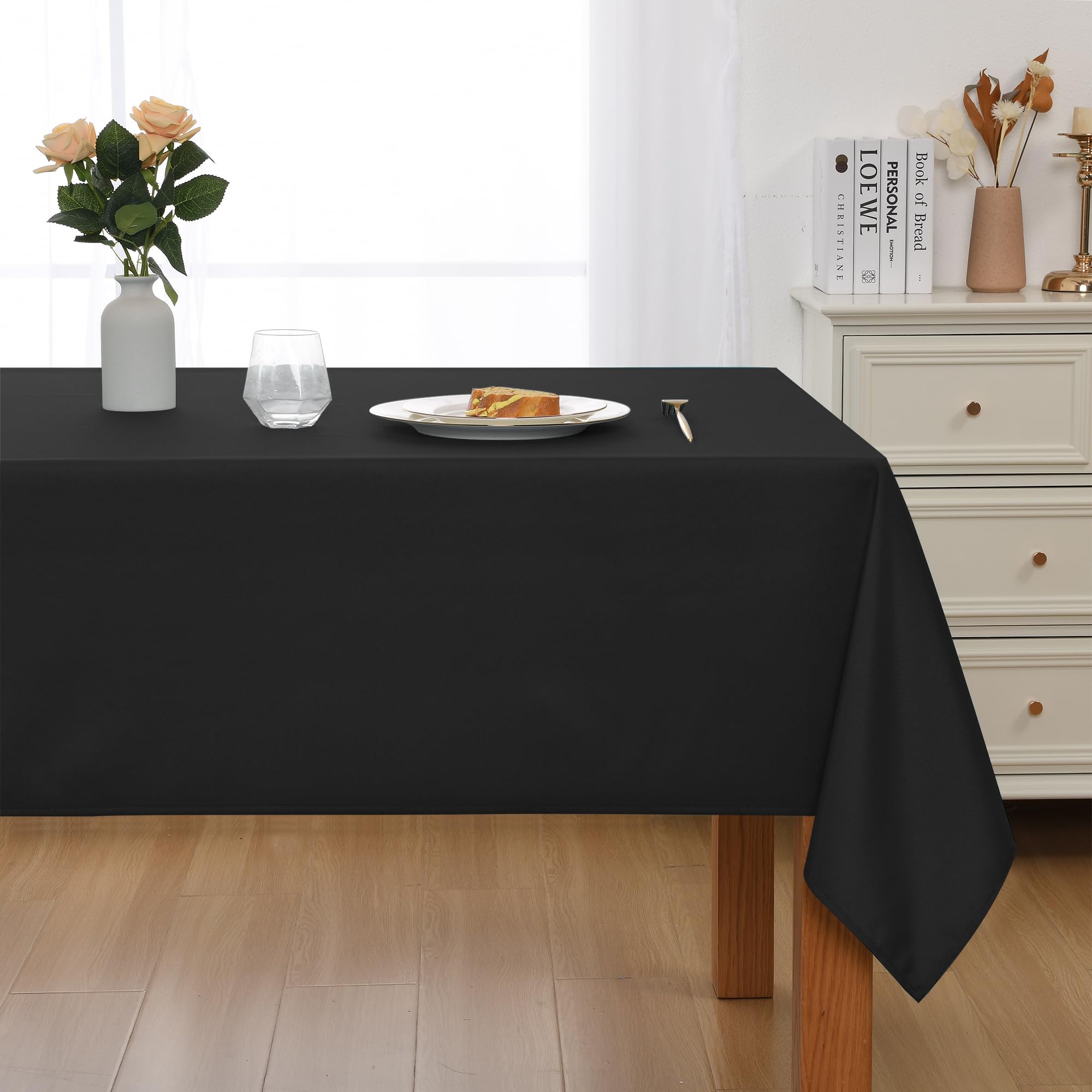 JIUZHEN Black Rectangle Polyester Table Cloth, Stain Resistant Waterproof Tablecloth for Dining Room Tables, Parties, Wedding, 54 * 80 Inch - 3