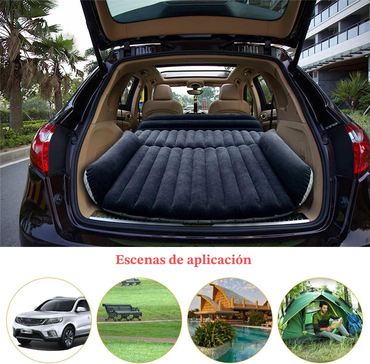 Colchón de Aire para Automóvil con Bomba, Cama Inflable para SUV y Campamento