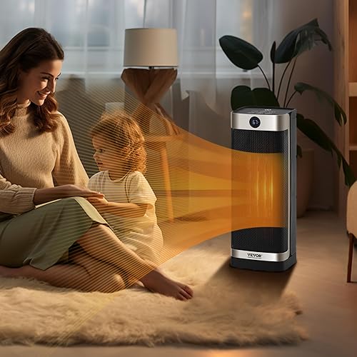 Miniatura 8 de VEVOR Calentador eléctrico de espacio con termostato de cerámica rápido y silencioso, control remoto, temporizador de 12 horas, protección contra