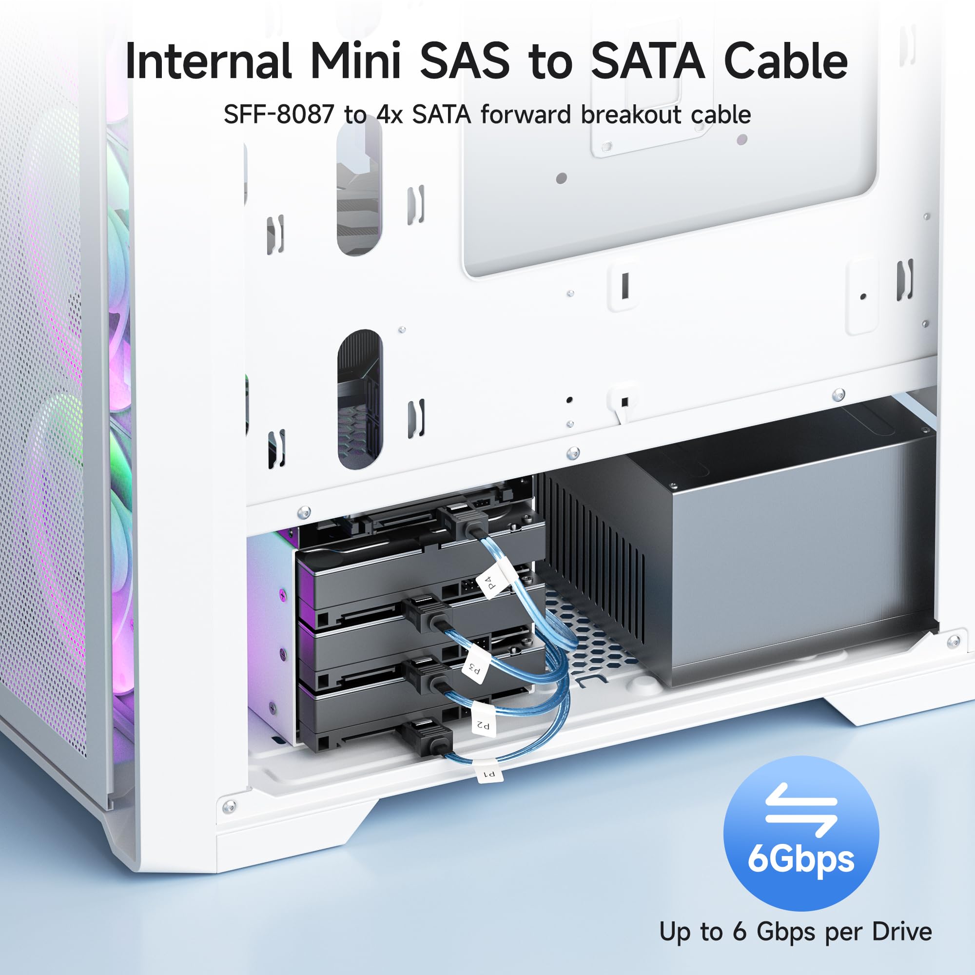 Cable Matters Kabel Mini SAS SFF-8087 do 4x SATA, 1 m | Wewnętrzny kabel rozdzielający 6 Gbps do pamięci masowej