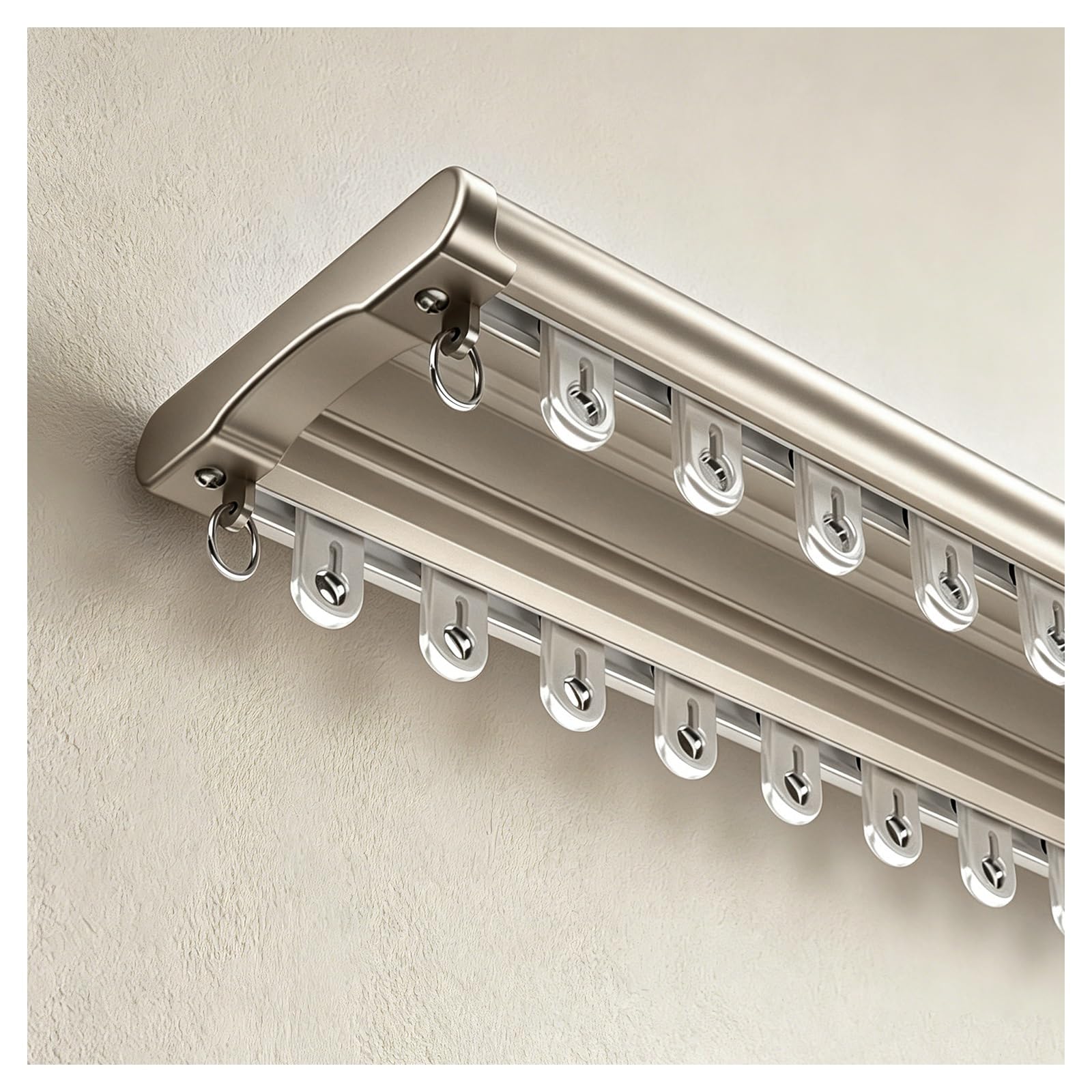 Système de rail de rideau en aluminium robuste double voie couleur champagne