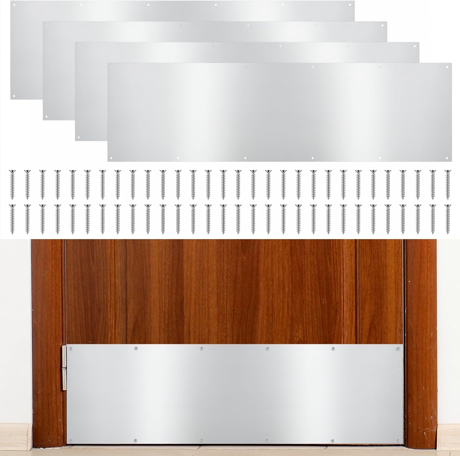 Tatuo 4 Pcs Door Kick Plates Kick Plates for Exterior Interior Doors Protection Decor Silver Gray Rectangular Aluminum Door Push Plate with Satin Finish(30 x 8 Inch)