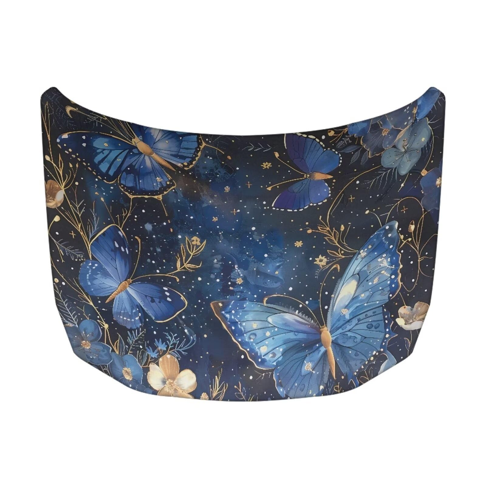 Blue Butterfly Prints Car Hood Cover Elastic Polyester Protector for Car Hood Removable Automotive Accessories for Most Automotive Sedans Trucks Pickup SUVs