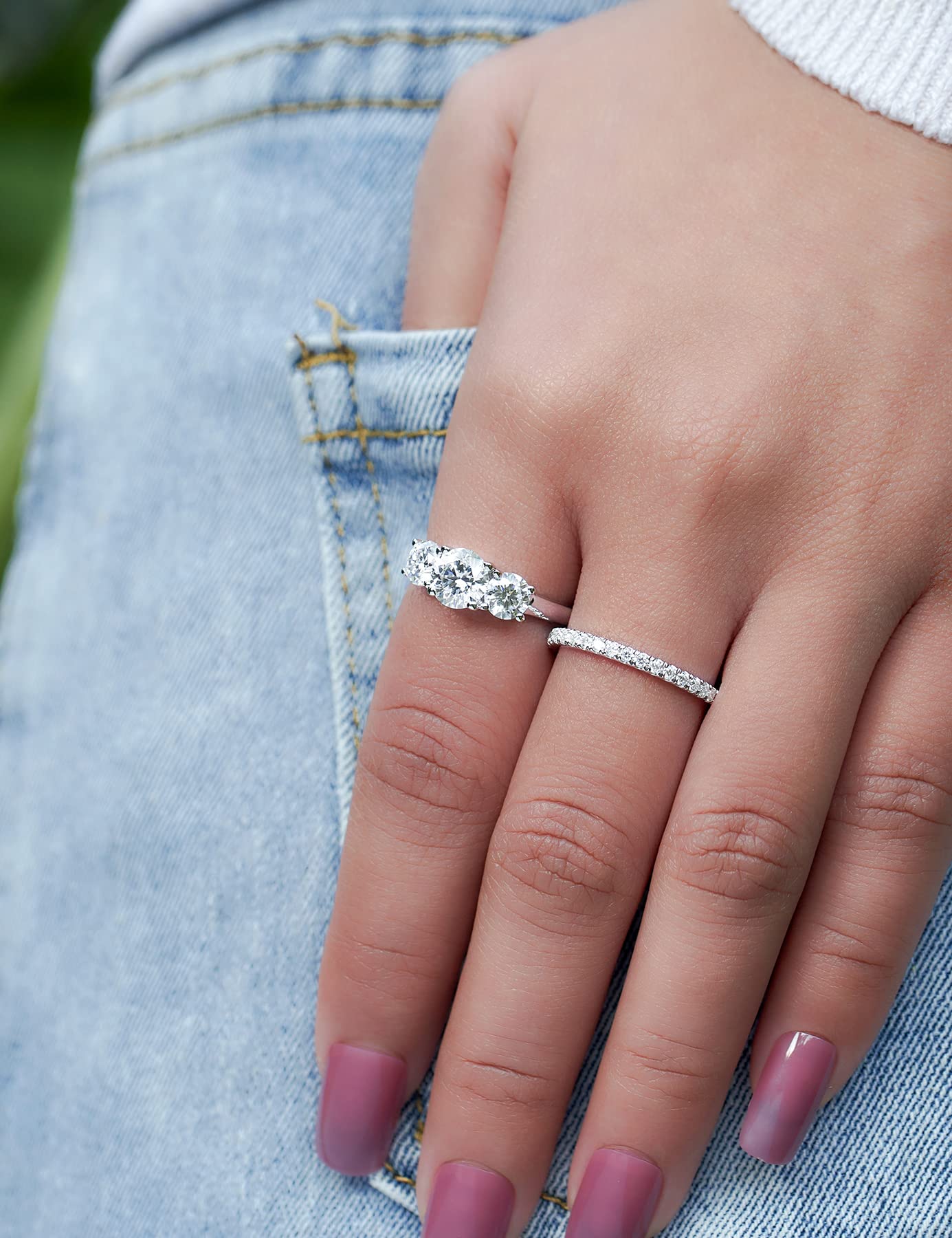 IMOLOVE Fedi nuziali in moissanite da donna in argento Sterling 925 placcato oro bianco 18 carati, 2 carati, colore D 2 carati, anelli di fidanzamento VVS1 con strass rotondi creati