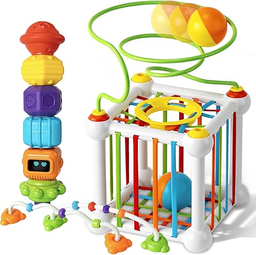 Vista 16 de Juguetes Montessori para niños pequeños, cubo de actividades 7 en 1, juguete clasificador de formas Juguetes de aprendizaje para el desarrollo