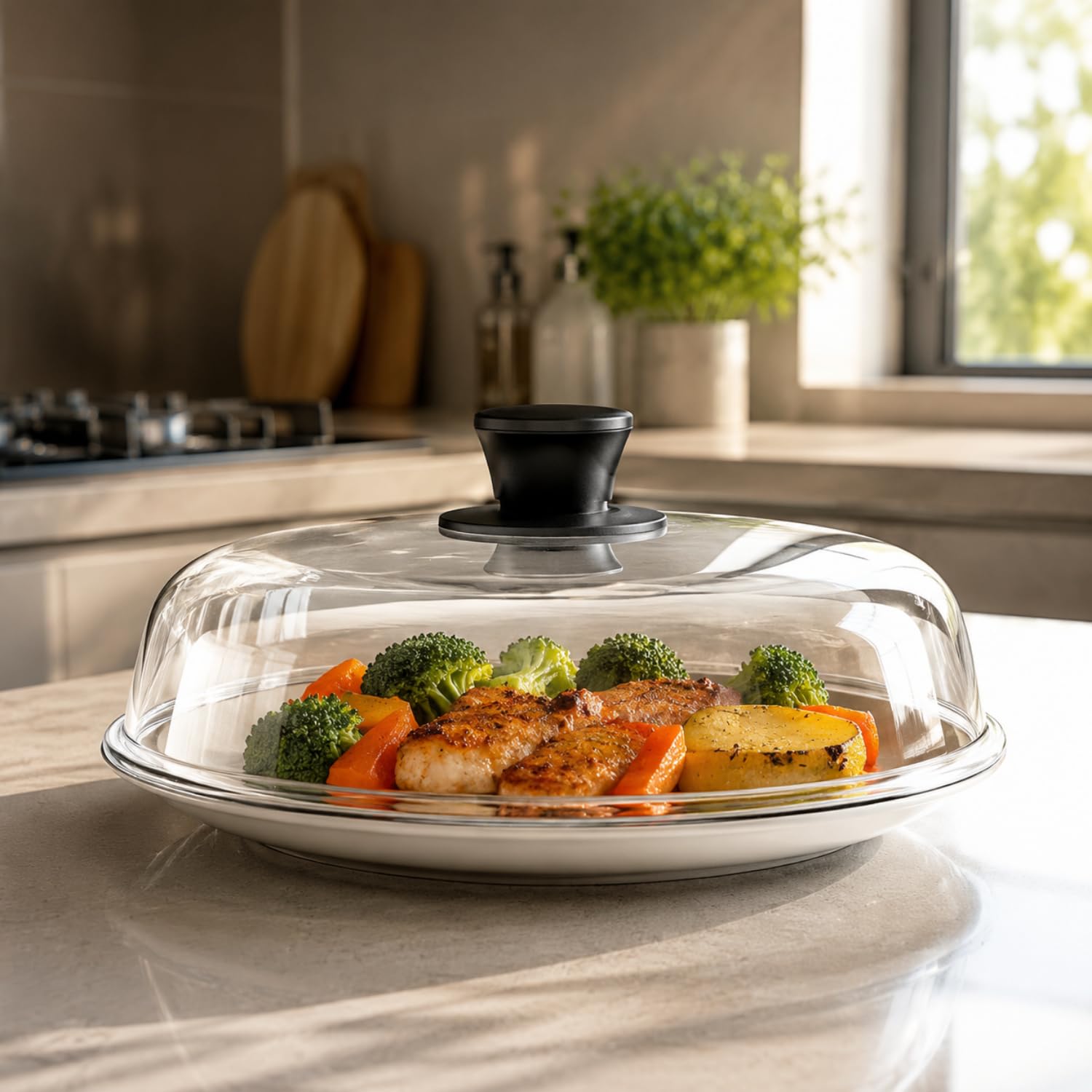 Tapa Microondas, 10 Pulgadas Tapa Microondas Cristal, Ideal Para Cocinas y Oficinas, Vidrio De Borosilicato, Transparente, Resistente Al Calor, Antisalpicaduras, Lavavajillas