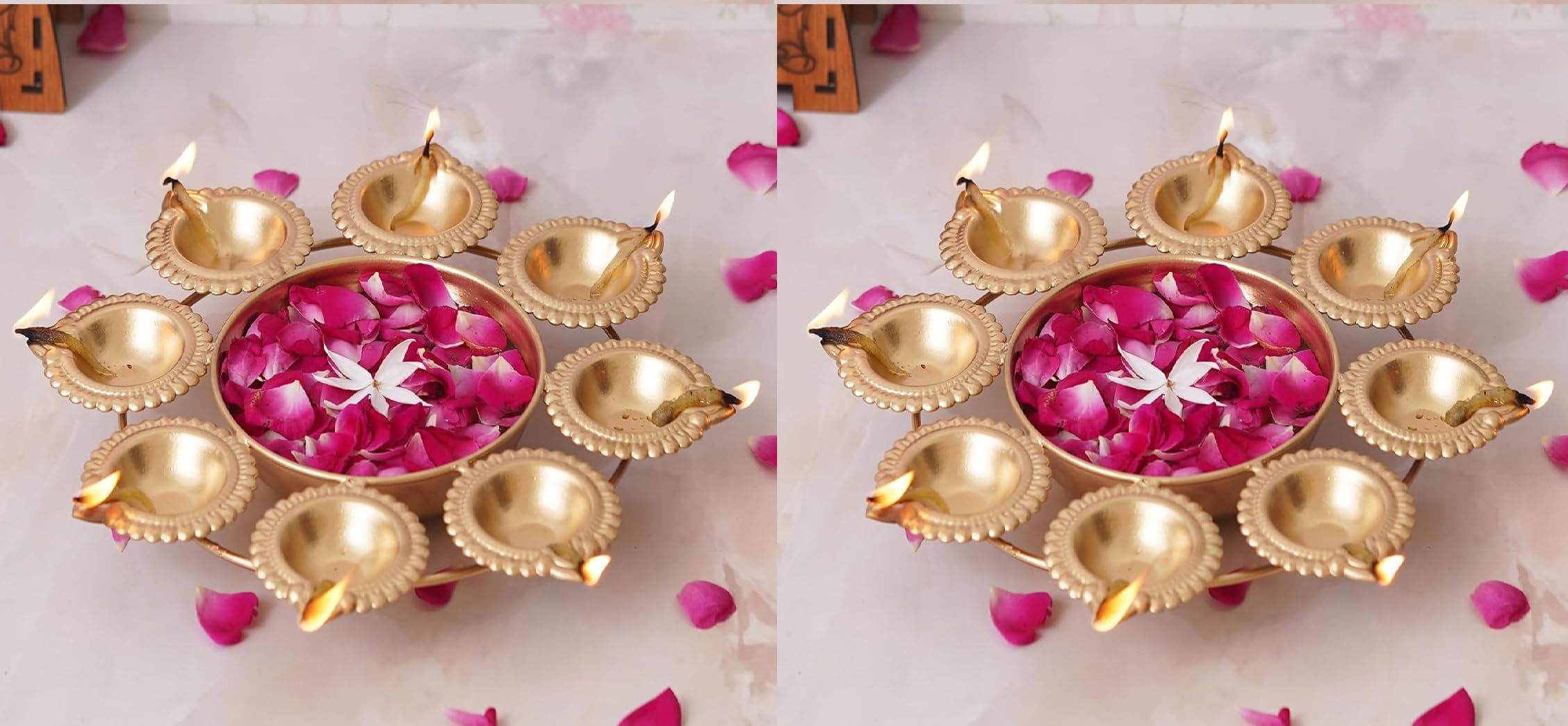 Metal Flower Shape Diya Decorative Urli Bowl (Pack of 2 Pcs) Home Decoration, Office Decoration & Holi and Diwali Floating Flowers with Tea Light Candles Home
