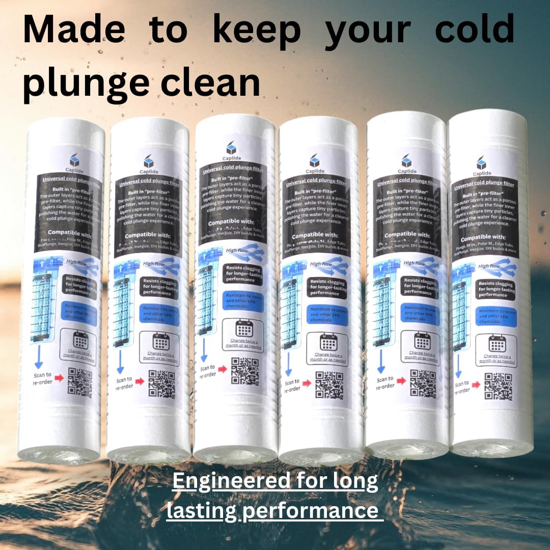 Universal Cold Plunge 30 Micron filter. Designed to be Non-clogging. Replacement cartridge for any 2.5" x 10" cold plunge canister. 6 months supply. 6-pack