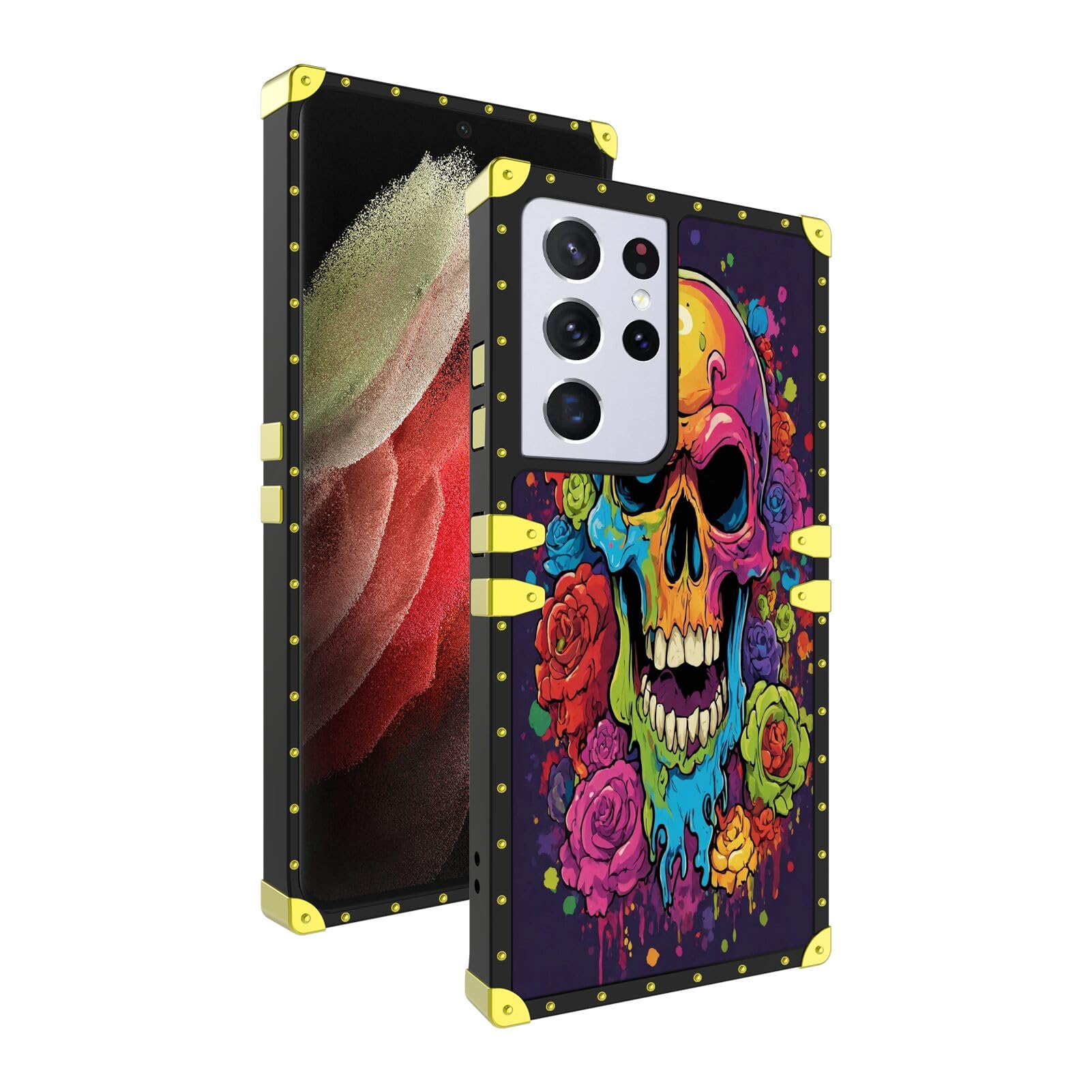 Square Case for Samsung Galaxy S21 Ultra Luxury Square Case with Designer Skull Art-aa31 Pattern Slim Shockproof Protective Mobile Phone Case