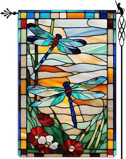 Jauageon Spring Summer Dragonfly Garden Flag - Double Sided Burlap 12.5x18 Inch Rustic Flowers Yard Lawn Outdoor Decor