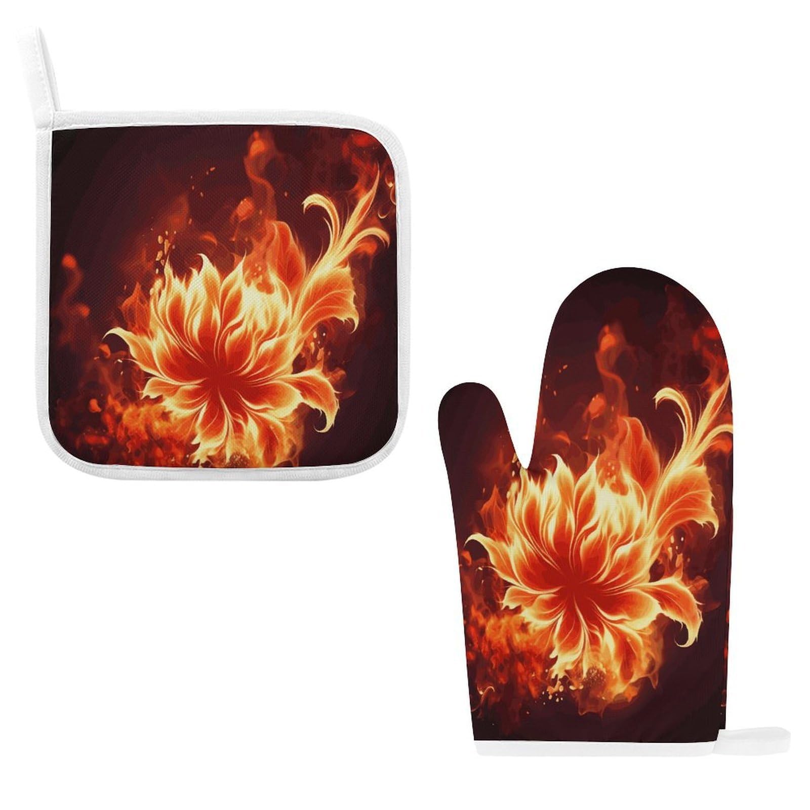 Fodpand Style Flaming Fire Flowers Oven Mitts And Pot Holders Sets