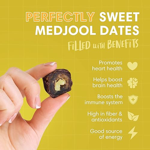 Miniatura 108 de DORREL - Dátiles cubiertos de chocolate negro belga (Medjool) con relleno de cacahuetes salados, aperitivo de chocolate vegano de alta energía