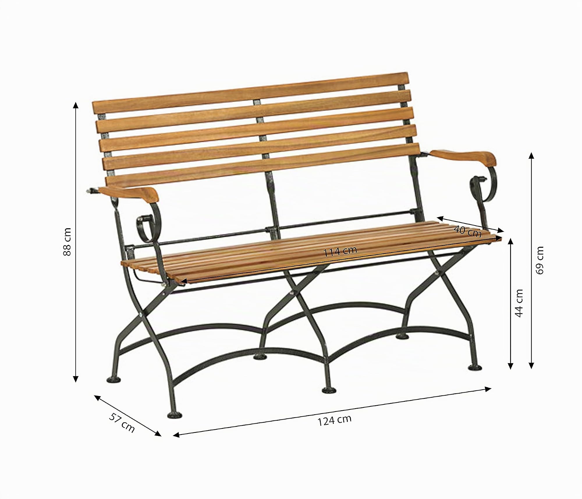 Dehner Klappbank Tegernsee, 2-Sitzer, ca. 124 x 88 x 57 cm, aus FSC® - zertifiziertem Akazienholz/Stahl, Natur | 2-Sitzer, FSC Akazienholz / Stahl