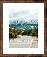 QOTIB 11x14 Deep Brown Wood Picture Frame with 8x10 Mat - Fits 11x14 Photos, Shatter-Resistant Plexiglass, Easy Wall Hanging