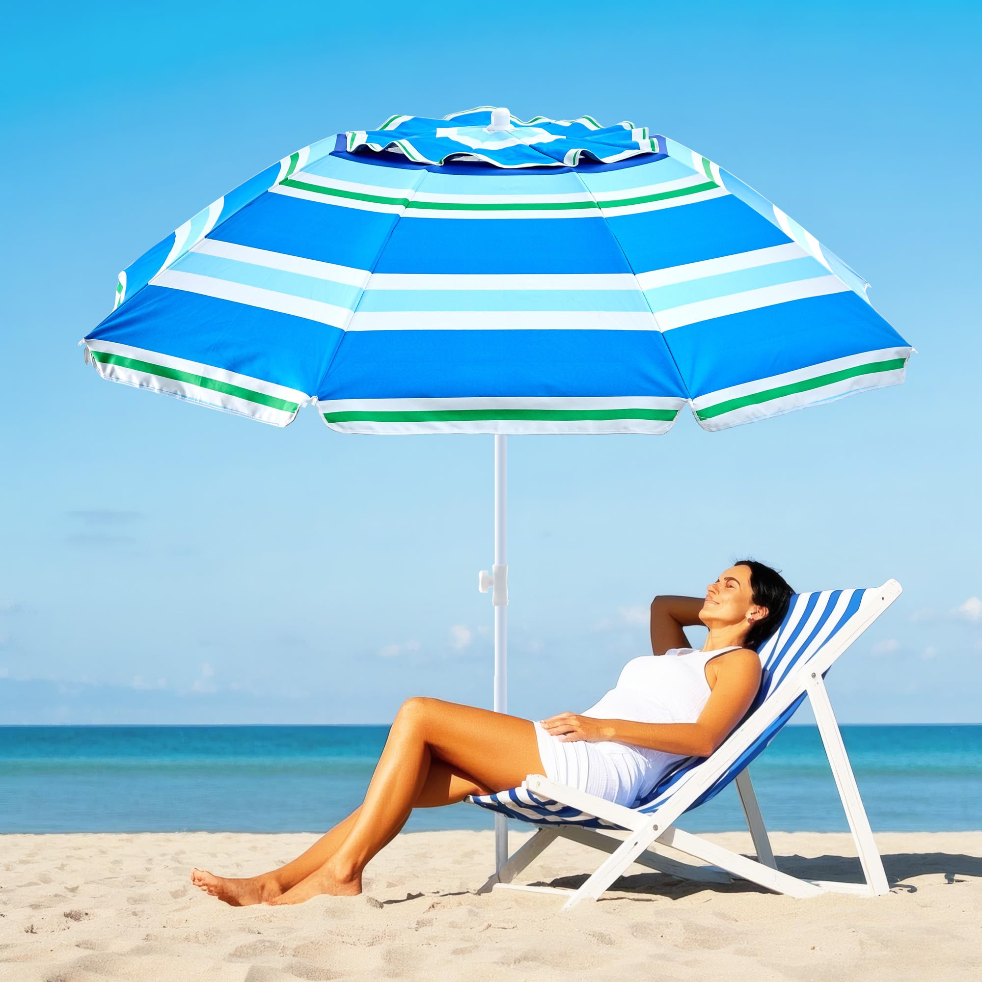 Boho-Terrassen-Umberlla mit Fransen, LSF 50+, Outdoor-Regenschirm mit Fiberglas-Rippen und Druckknopf, Quasten-Regenschirm für Strand, Terrasse, Picknick, 1,8 m