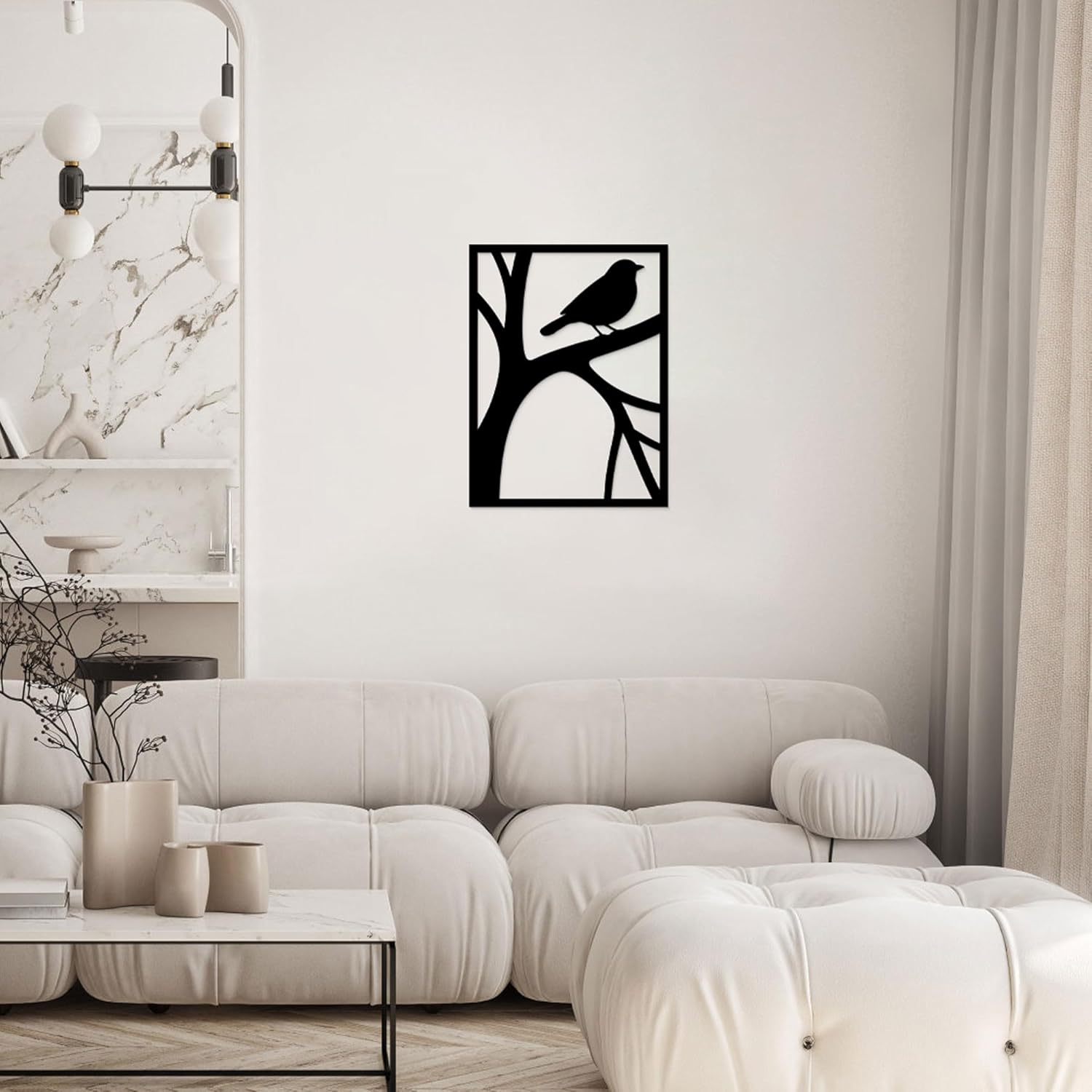 GlintHome Black Metal Abstract Wall Art Bird on Tree Branch Silhouette Bird Art Decor for Living Room Garden Bedroom Office Home Wall Decor