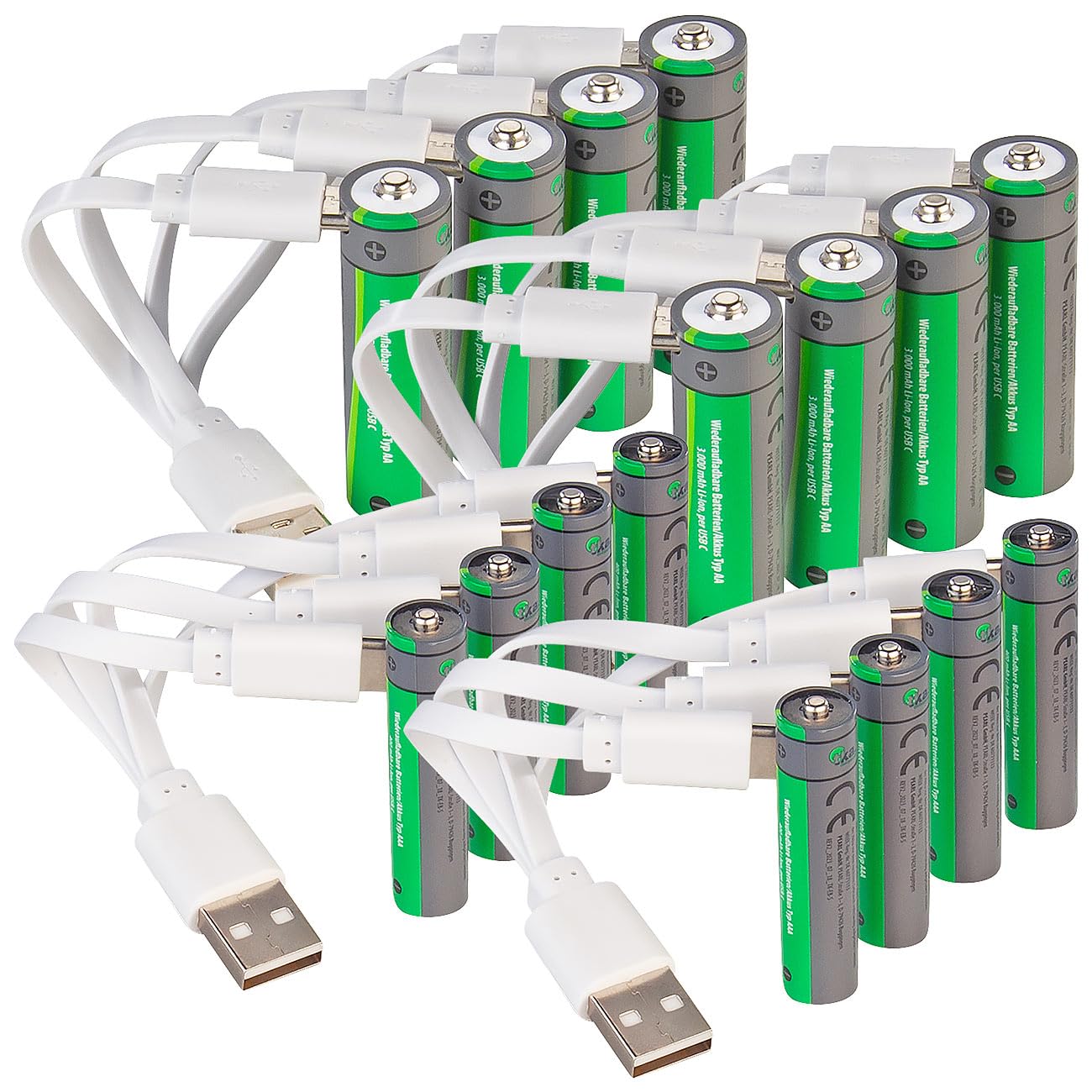 tka Köbele Akkutechnik Set batterie: Set da 8 batterie Ricaricabili, Alta capacità, 8X AA con 3.000 mWh (USB-C, Batteria USB-C ad Alta capacità, RC)