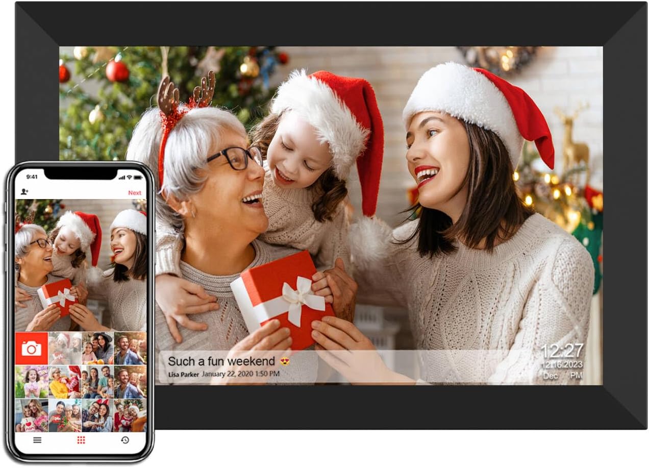 SSAWIFIFRAME 10.1 Inch WiFi Digital Picture Frame 32GB, 1280x800 HD IPS Touch Screen Digital Photo Frame Electronic, Auto-Rotate&Wall Mountable, Easy Share Photos or Videos via App from Anywhere