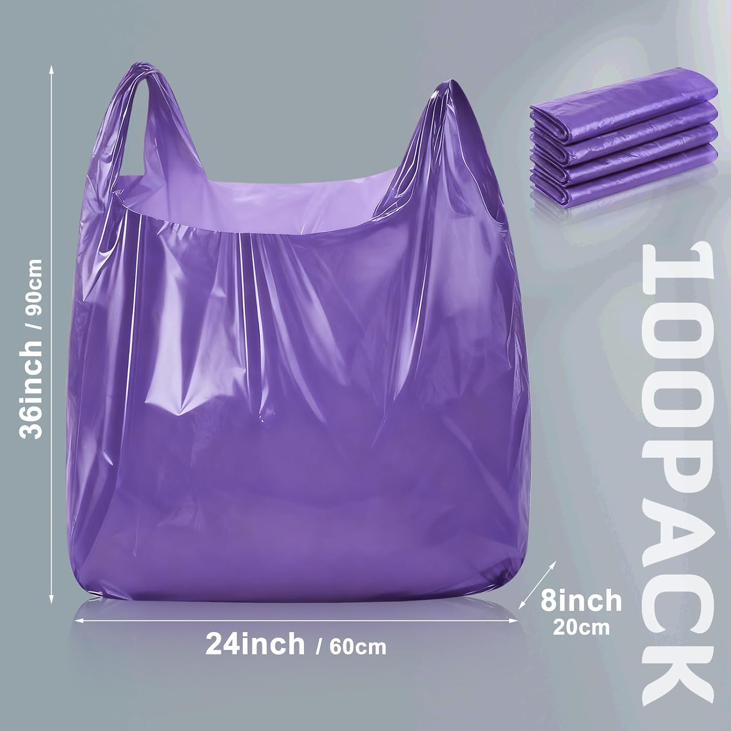 AmazingSpark 100 Pack Extra Large Plastic Shopping Bags with Handles, 36'' x 24'' x 8'', Reusable Heavy Duty T-shirt Bags Bulk with Handles for Grocery Restaurant, Retail, Business(fits 30 Gallon)