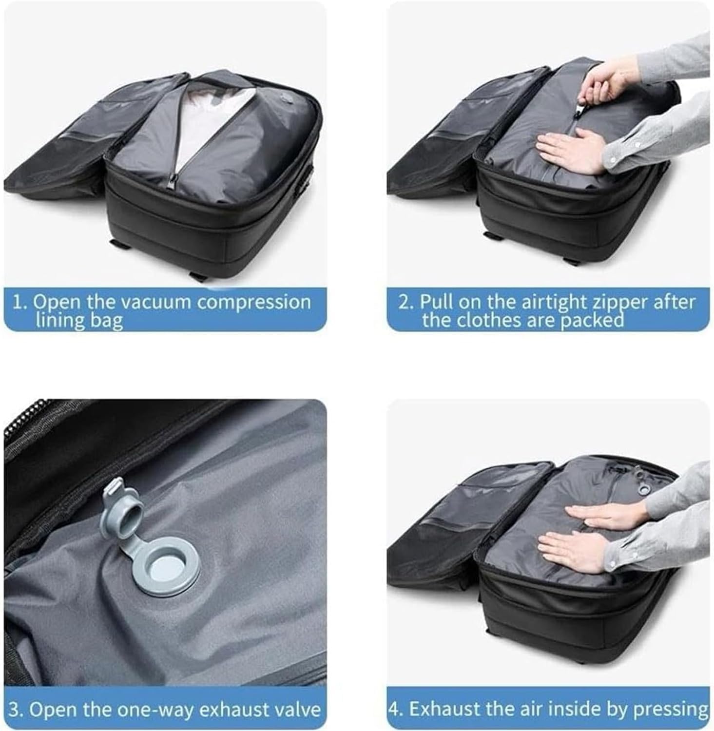 Generisch Ezyvac Rucksack, Airbag Rucksack Vakuum, Travel Vacpack Vakuum, 60l Expandable Backpack with Vacuum Compression, Water Resistant Bags