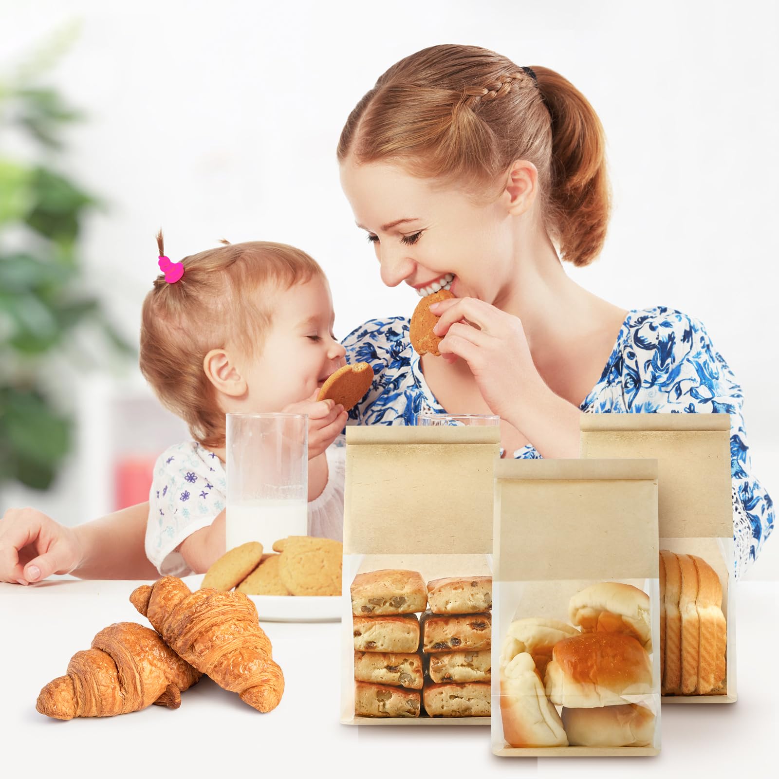 50 bolsas de pan para panes caseros, 5.1 x 3.9 x 11 pulgadas, bolsas de panadería de papel kraft marrón con bloqueo de estaño con bloqueo de estaño para pan de masa madre con ventana, 6