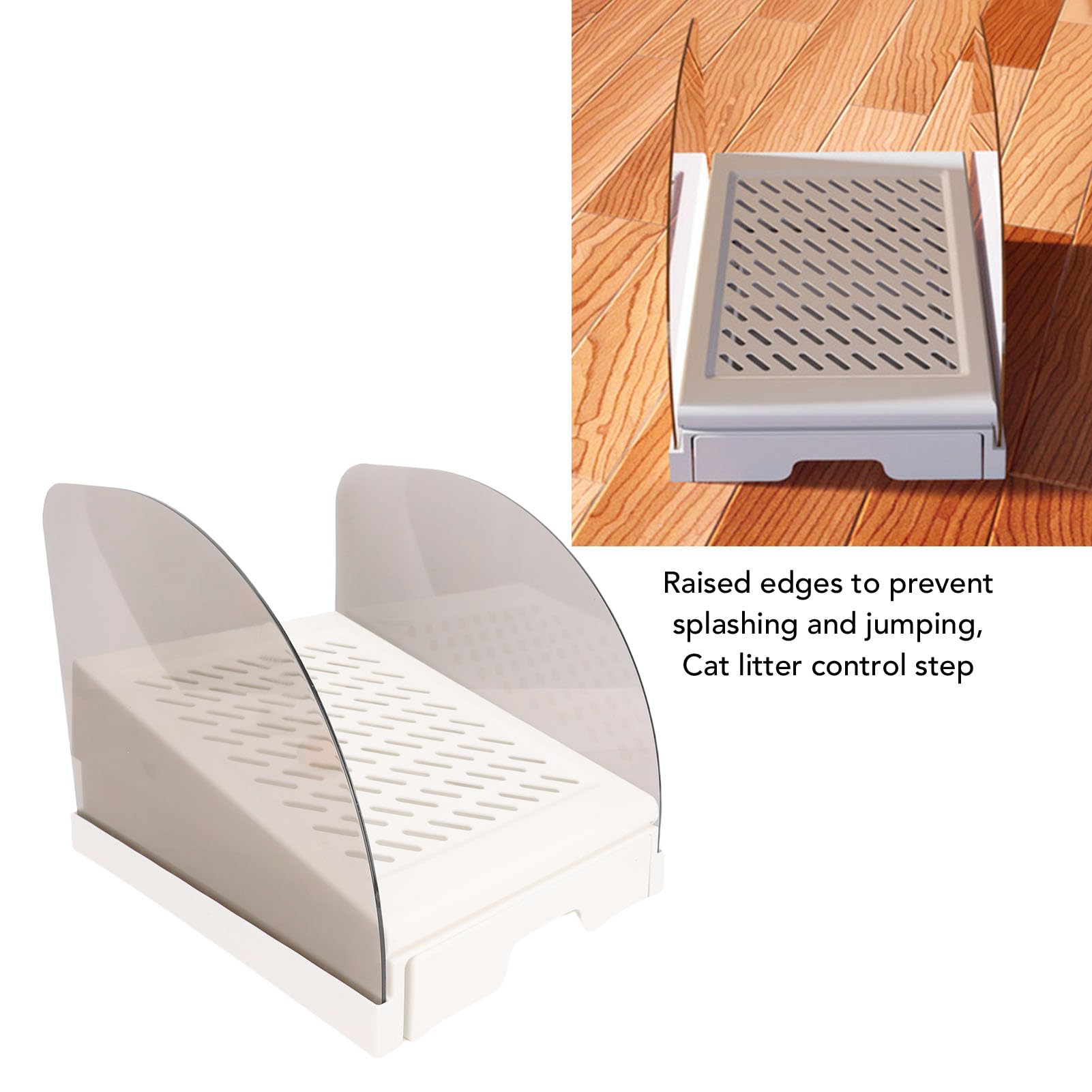 Katzentoilette Rampe, Einstellbare Höhe Erhöhte Katzentoilette Stufe Stuhl, Katzenstreu Rampe mit Schubladenleitungen für Kleine und ältere Katzen (White)